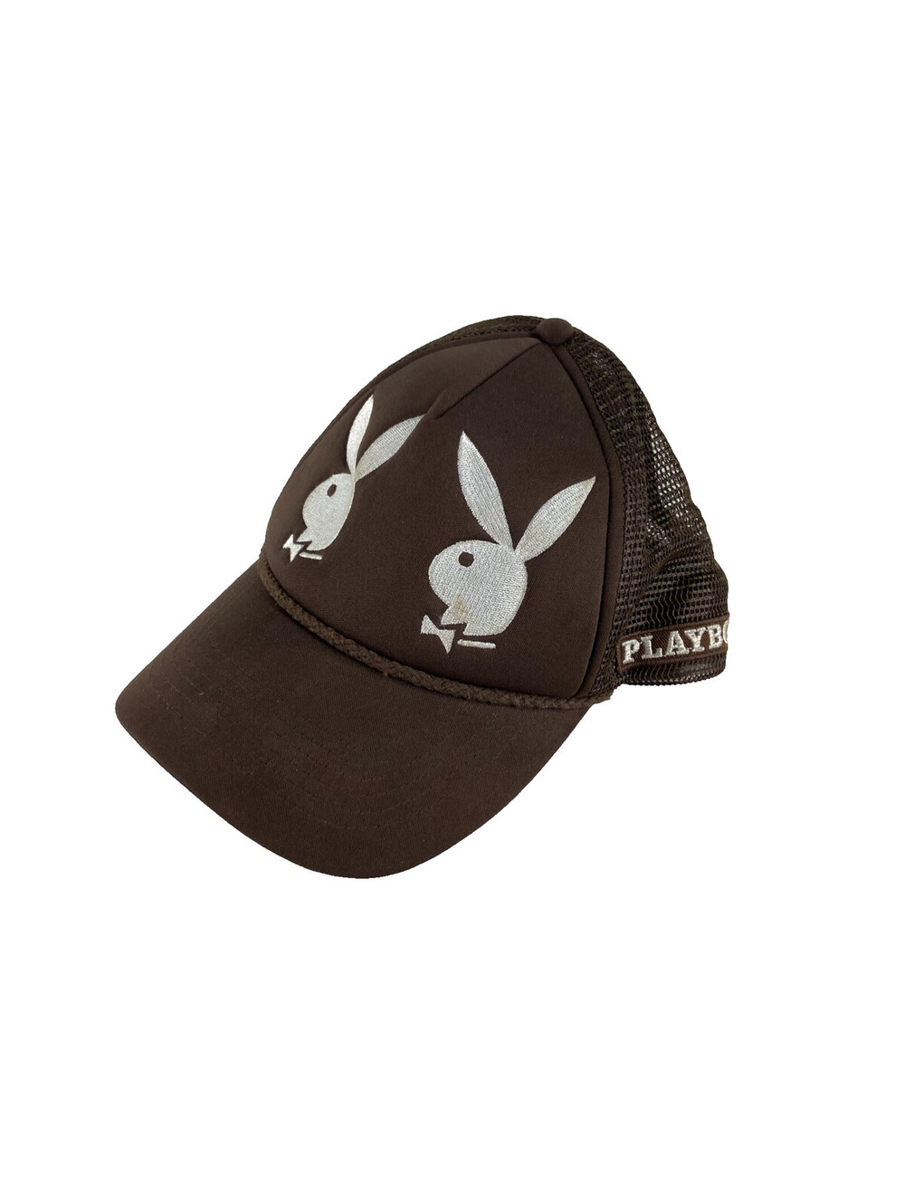Playboy Brown Trucker Hat Embroidered Bunny Logo Snapback Cap